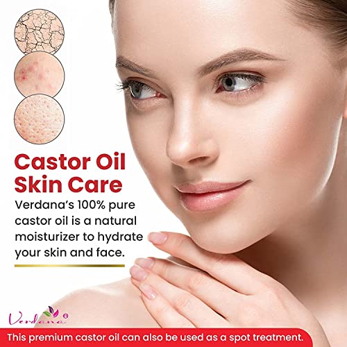 Verdana Organic Castor Oil, Cold Pressed & Hexane Free ? For Hair & Scalp Care, Eyelashes, Eyebrows & Skin Care ? USDA Certified, Pure & Natural ? 32 fl oz