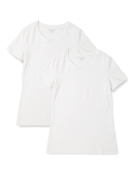 Amazon Essentials Women's Classic-Fit Short-Sleeve Crewneck T-Shirt, Pack of 2, White, X-Small