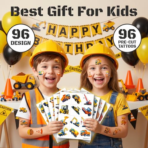 96 Construction Temporary Tattoos for Kids | Trucks & Vehicles