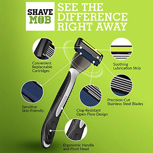 ShaveMOB 6-Blade Men's Razor Kit (Flex Head Handle with 4 Refills) (No Trimmer) - The Caveman Shaving Kit