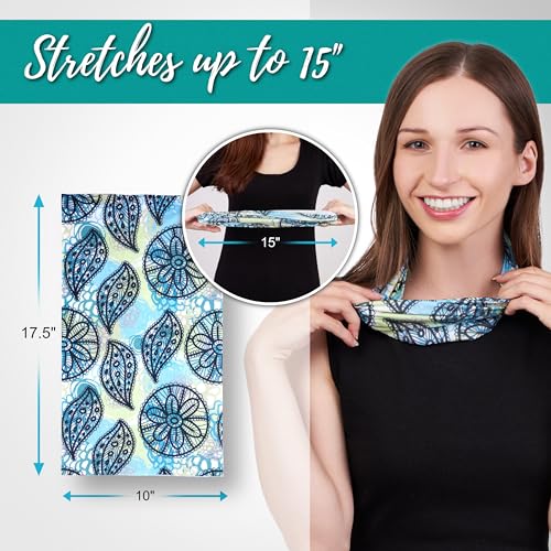 Akitai Headbands for Women - Boho Bandeau Headbands - Stylish Wide, Multipurpose, and Patterned Headbands - Acqua Leaves and Flowers Pattern