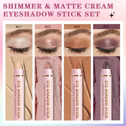 8PCS Eye Shadow Sticks,Shimmer & Matte Cream Eyeshadow Stick Set,Dual-ended Eye Brightener Stick,Soft Eye Shadow for Older Women,Teenagers,Middle-aged,Sombras Para Ojos,Eyeshadow Makeup