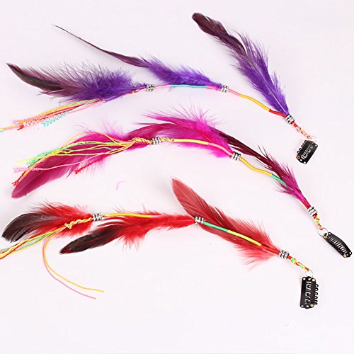 Boho Feather Hair Extensions Clip 6-Pack