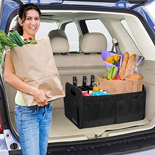 Homeve Car Trunk Organizer, Car Storage, Reinforced Handles, Collapsible Multi-Compartment Car Organizers, Foldable and Waterproof, 600D Oxford Polyester, Suitable for Any Car, SUV, Mini-Van, Black