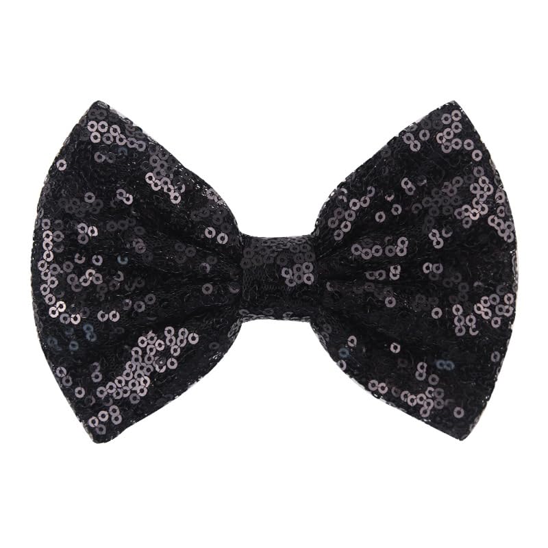 4in Fashion Bow Hairpin Glitter Black Sequins Hair Bow Alligator Clip Sparkly Cheer Barrettes for Teens Toddler Girls Kids Children Women Halloween Wedding Dress Decor Accessory