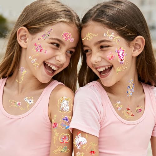 Gold Foil Fairy Tale Temporary Tattoos for Kids - 80 Metallic Styles