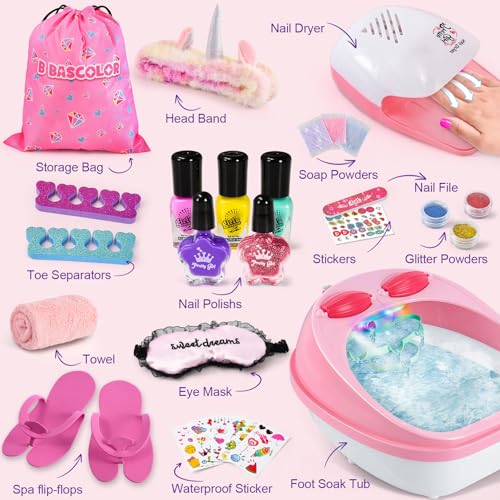 Kids Foot Spa and Nail Kit Set - Spa Day Kit for Girls, Includes Foot Soak Tub and Nail Dryer, Perfect Gift for Ages 5-12