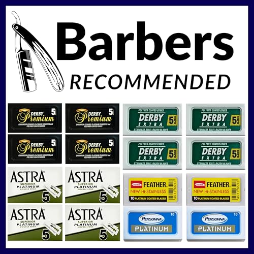 Double Edge Safety Razor Blades Sampler Pack for Men-Includes 4 Top Global Brands: Feather Astra Personna Derby-Comfortable Shaving ?Fits All Double Edge Safety Razors (100)