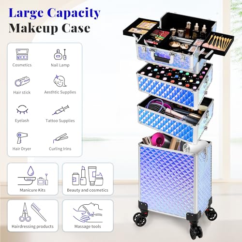 AROUS Rolling Makeup Train Case 4-in-1 with Wheels