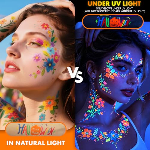 Glow in Dark Face Paint Markers - 10 UV Neon Colors