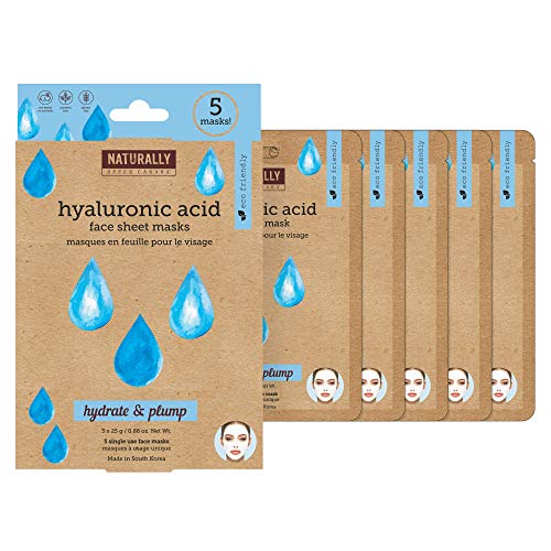 Naturally - Hydrating Hyaluronic Acid Sheet Mask for Dry Skin ? Deep Moisturizing & Soothing Spa Facial Treatment, Hydrating Face Mask Set, 5 Sheet Masks Included
