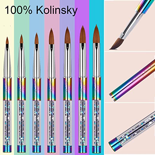 2Pcs Acrylic Nail Art Brushes Size 8, 100% Pure Kolinsky Hair Oval Nail Brush for Acrylic Application, Professional Nail Extension Manicure Tool Striping Nail Drawing Pen for Home