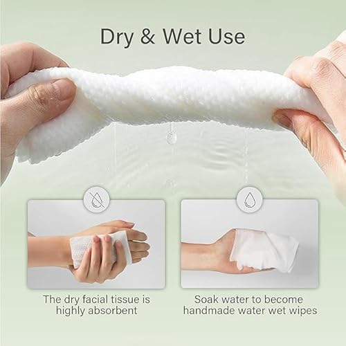 Unifree Large Facial Towels | Disposable Dry Wipes | Absorbent, Thick, Reusable, Soft, Comfort Skincare, 150 Count Hanging Towels