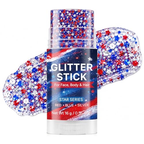 Patriotic Glitter Stick - Red White Blue Face Hair Makeup