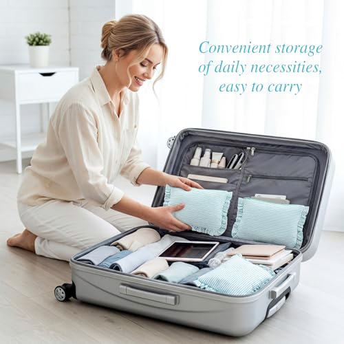 Sanwuta 6-Piece Seersucker Makeup Bag Set with Zipper - Mint Green