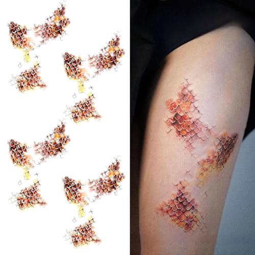 Gold Python Scale Tattoo Stickers - Waterproof Temporary Tattoos (4 Sheet)