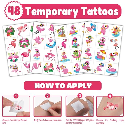 72 PCS Funny Flamingo Party Favors ? 48 Pre-Cut Temporary Tattoos & 24 Punch Balloons Themed Birthday Party Decorations Supplies Favors Gifts Goodie Bag Fillers Classroom Rewards for Boys Girls