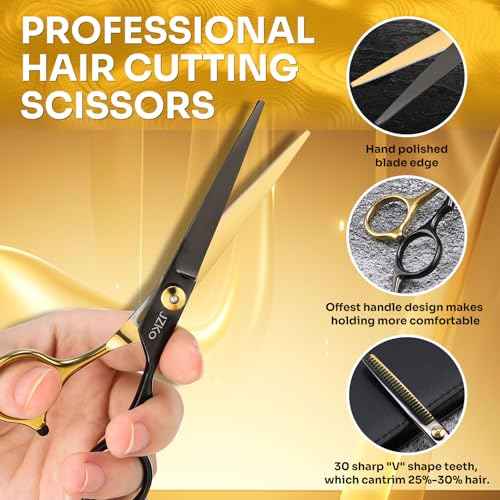 Hair Cutting Scissors Shears Kit, 6.7¡±Barber Shears, Professional Thinning Shears for Hair Cutting & Haircut Scissors for Barber/Salon/Home/Men/Women/Kids/Adults Shear Sets (Black)