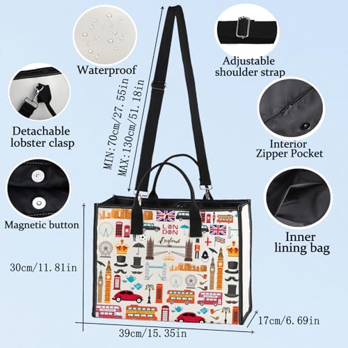 LEVLO London Travel Gift British Theme Cosmetic Bag England Souvenir Gift United Kingdom Make Up Zipper Pouch Bag (London LT)