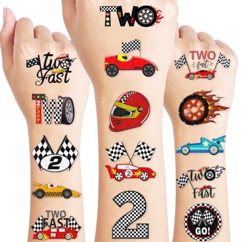 96 PCS Race Car Temporary Tattoos for Kids 2nd Birthday Party