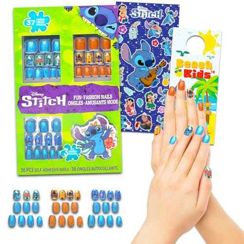 Stitch Nail Art Stickers Set - Bundle with 36 Lilo and Stitch Press-On Nails for Birthday Supplies, Goodie Bags, and More, with Stickers and More