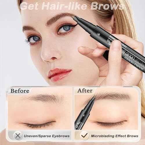 Eyebrow Pencil, 2-in-1 Dual Ended Microblading Eyebrow Pen with 2-Fork-Tip Microblade Eye Brow Pencils for Women Long-lasting & Waterproof Makeup Tool Dark Brown