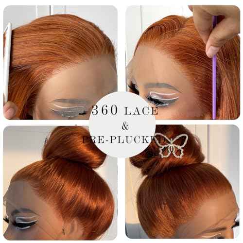 360 Ginger Orange Lace Front Wig Pre Plucked HD Synthetic Long Straight Lace Front Wigs 180 Density Yaki Glueless Ginger Lace Front Wig 32inch