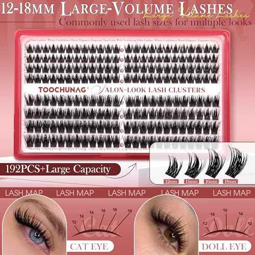Manga Lash Clusters Volume Eyelash Clusters 192pcs Thick Cluster Eyelash Extensions 12-18mm Spiky Lash Extensions D-Curly Lashes Clusters Anime Individual Eyelashes DIY Cluster Lashes by TOOCHUNAG
