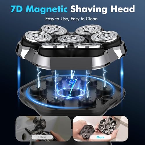 7D Magnetic Replacement Shaving Head, Wet & Dry Shaver Blade Heads Replacement for Head Shaver Compatible for 7D Head Shavers for Men