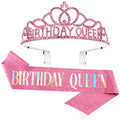 Pink Birthday Queen Tiara and Sash Set with Rhinestones