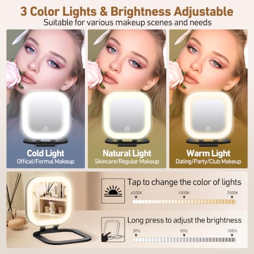 GOMIPURU Black Travel Lighted Makeup Mirror with 30x Magnification & Tweezer
