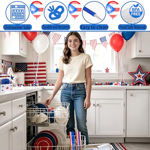 USA 250th Anniversary Star Straws 30-Pack Red White Blue