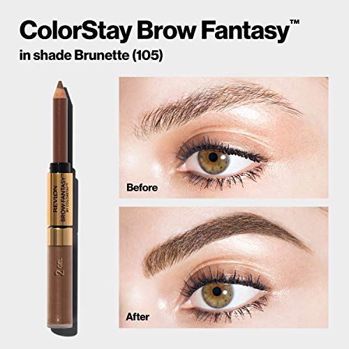 Revlon Eyebrow Gel & Pencil, ColorStay Brow Fantasy 2-in-1 Eye Makeup, Longwearing with Precision Tip, 105 Brunette, 0.04 Oz