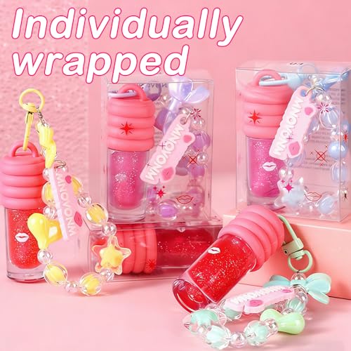 3-Piece Glitter Lip Gloss Set with Keychain