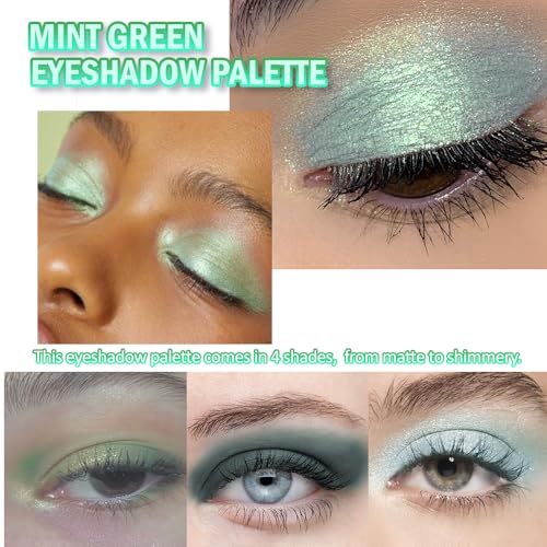 Matte Light Green Eye Shadow Makeup Palette 4 Colors, Matte Glitter Highly Pigmented Mint And Seafoam Green Waterproof Eyeshadow Palette For Woman