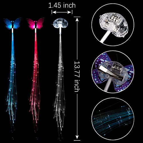 12-Pack LED Light Up Fairy Hair Clips with Butterfly & Heart Designs