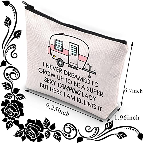 BDPWSS Camping Makeup Bag Happy Camper Cosmetic Bag Crazy Camping Lady Gift I Never Dreamed I'd Grow Up To Be a Super Sexy Camping Lady Zipper Pouch (grow camping lady)
