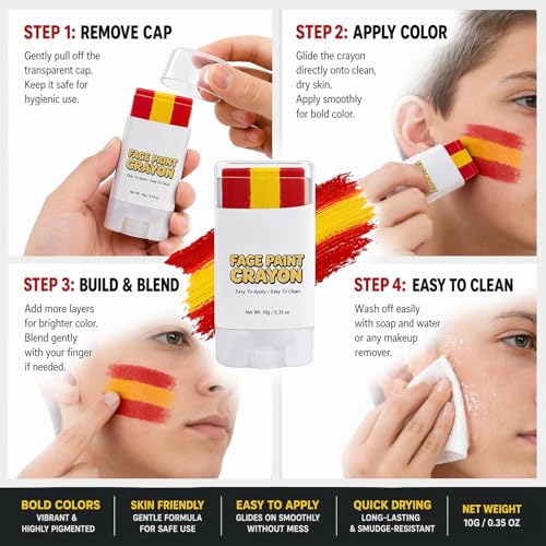 Spain Flag Face Paint Stick - Red Yellow Red for World Cup & Fan Parties (Variation: Spain)