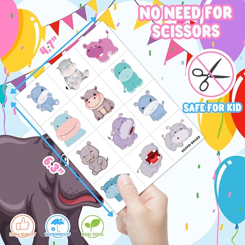 96 Hippo Temporary Tattoos - Jungle Party Favors for Kids