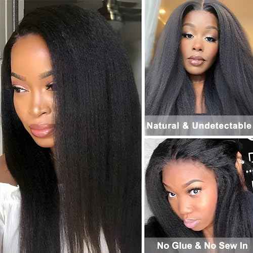 V Part Wig Human Hair Kinky Straight Vpart Human Hair Wig 16 Inch Upgrade U Part Wig Yaki Straight Clip in Half Wigs for Black Women Glueless No Leave Out 180% Density Natural Color