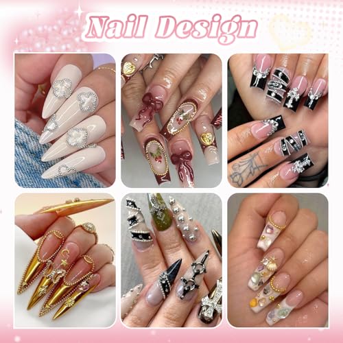 BELLEBOOST Gold & Silver Caviar Nail Beads Set with Chains - 3D Art Charms