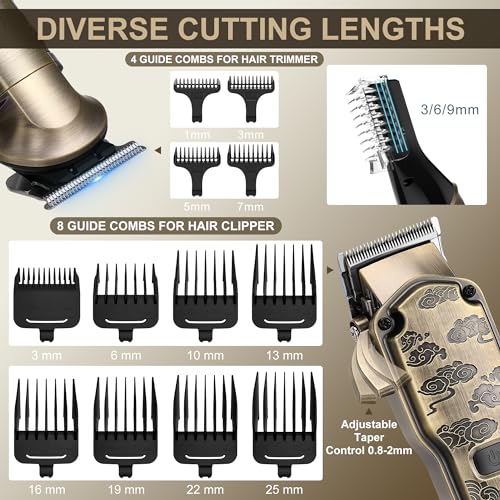 Hatteker Bronze Professional Cordless Hair Clippers & Trimmer Set with T-Blade, Waterproof Grooming Kit