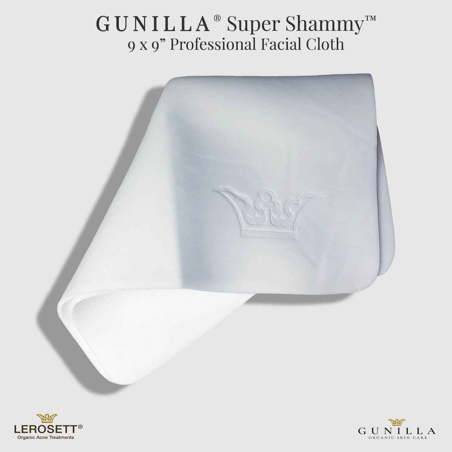 Gunilla Facial Cloth Super Shammy Professional, Ultra Soft, Gentle Face Cleansing, Makeup Removal, All Skin Types, Reusable, Ideal for Adults & Infants & Sensitive Skin - 9 x 9 Inches
