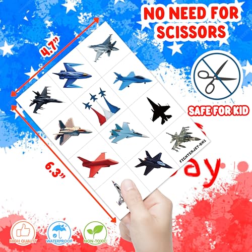 Jet Temporary Tattoos Stickers for Kids Boys Girls ? 96PCS Fighter Jet & Airplane USA Designs ? Birthday Party Favors, Supplies, Decorations, Military Pilot Themed Birthday Gifts Prizes Rewards