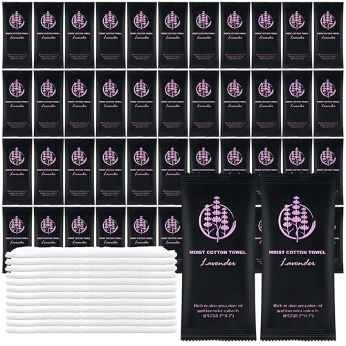 Moist Cotton Towel Bulk Moist Towelettes Individually Wrapped,White Towel Services,Refreshment Pre Moistened Towels for Dentist Travel Sport Party Hotel £¨Lavender,100)