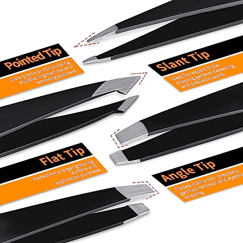 TsMADDTs 7-Piece Stainless Steel Tweezers Set for Eyebrows