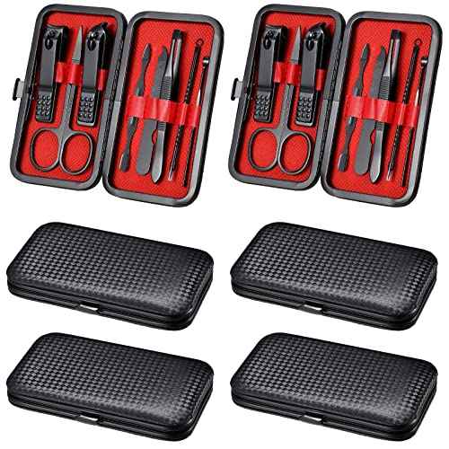 Hanaive 6 Set Manicure Set 48Pcs Nail Clippers Pedicure Kit 8 in 1 Stainless Steel Grooming Kit Professional Nail Care Tools with Luxurious Travel Case for Men Women Gift(Black, Red)