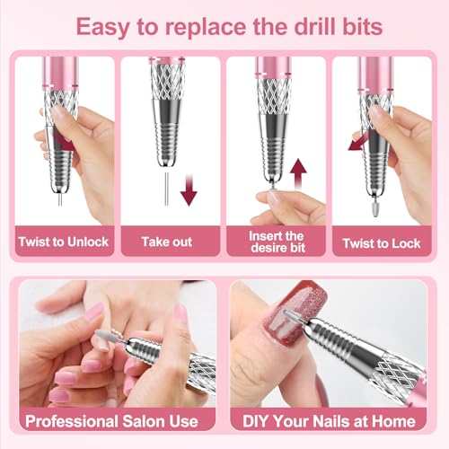 Pink Cordless Electric Nail Drill Machine for Manicure & Salon Use