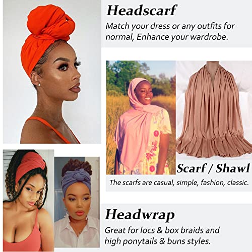 XTREND 8 Pieces Head Wrap Stretch Jersey Turban Bohemian Extra Long Scarf Hat Soft Breathable African Solid Color Knit Headwraps Turban Tie for Women (8 Colors)