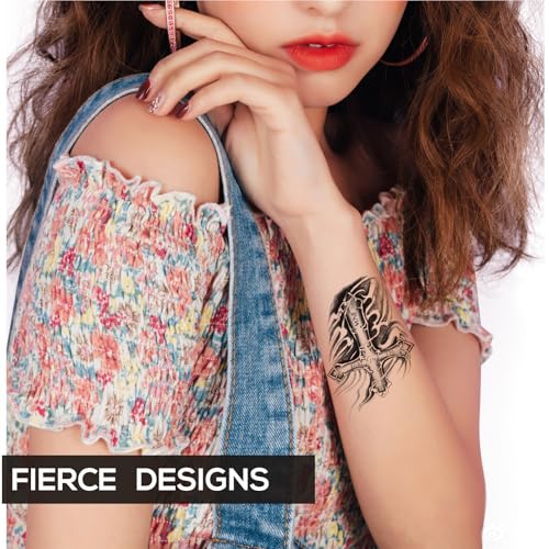 6-Sheet Gothic Cross Temporary Tattoos | Waterproof Fake Tattoos for Men